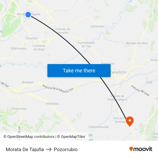 Morata De Tajuña to Pozorrubio map