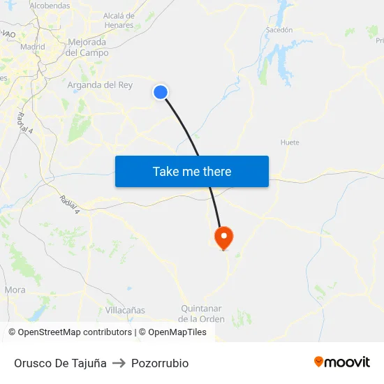 Orusco De Tajuña to Pozorrubio map