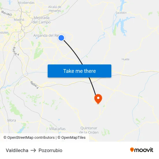 Valdilecha to Pozorrubio map
