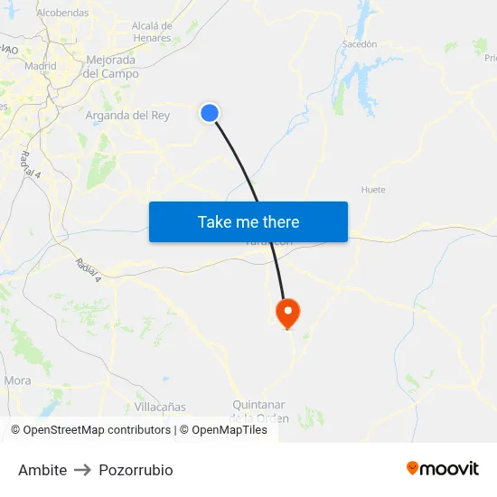 Ambite to Pozorrubio map