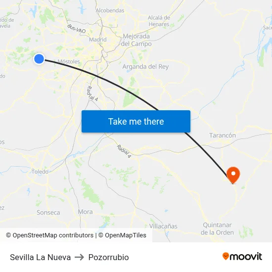 Sevilla La Nueva to Pozorrubio map