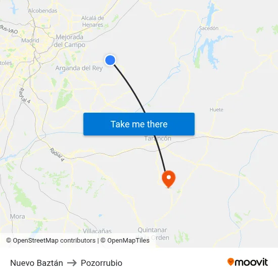 Nuevo Baztán to Pozorrubio map
