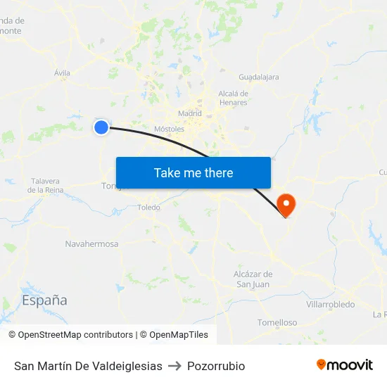 San Martín De Valdeiglesias to Pozorrubio map
