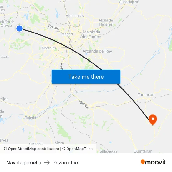 Navalagamella to Pozorrubio map