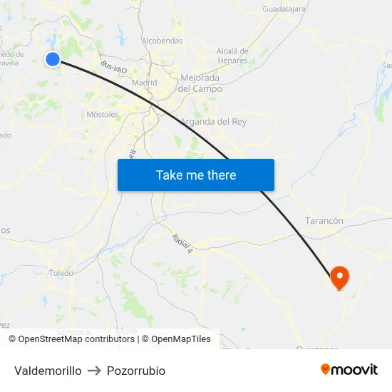 Valdemorillo to Pozorrubio map
