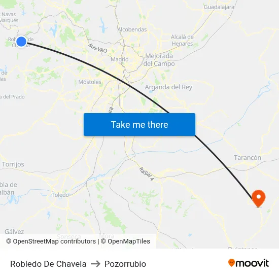 Robledo De Chavela to Pozorrubio map
