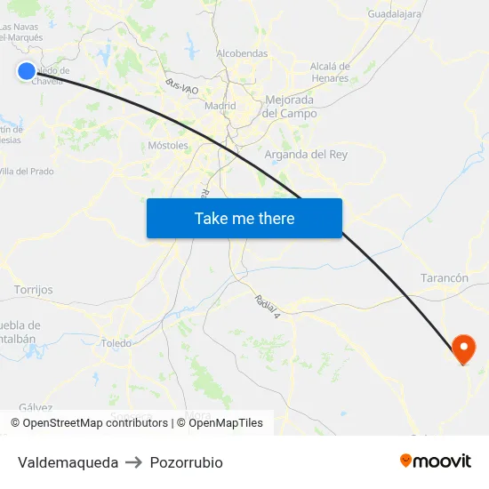 Valdemaqueda to Pozorrubio map