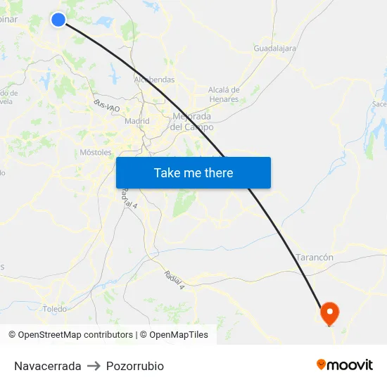 Navacerrada to Pozorrubio map