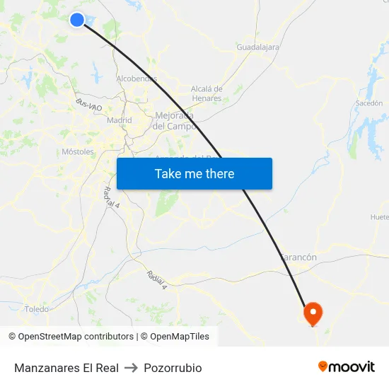 Manzanares El Real to Pozorrubio map