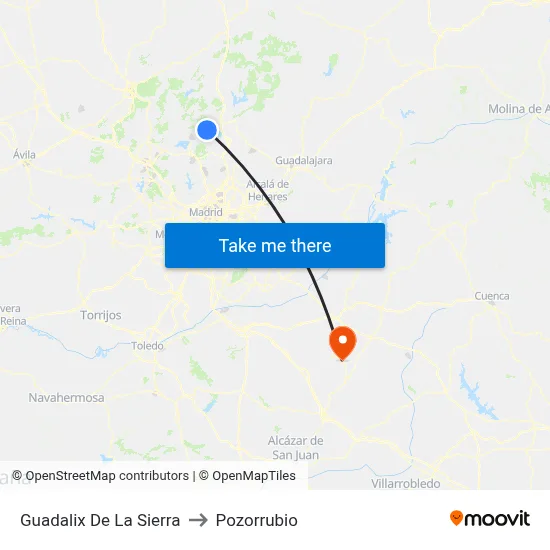 Guadalix De La Sierra to Pozorrubio map
