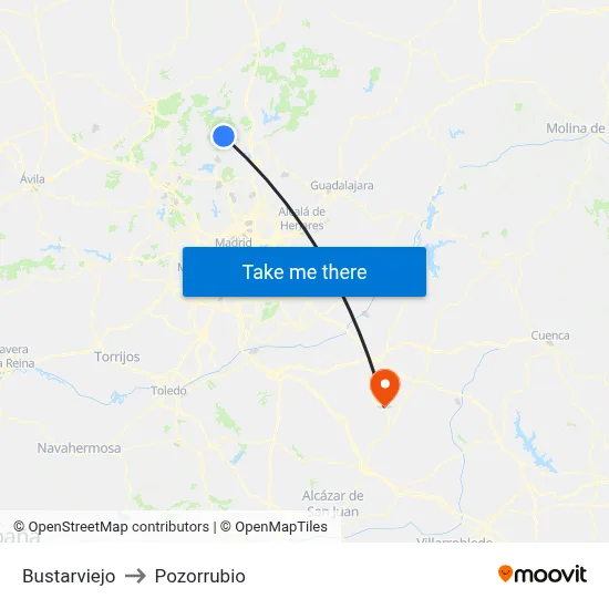 Bustarviejo to Pozorrubio map