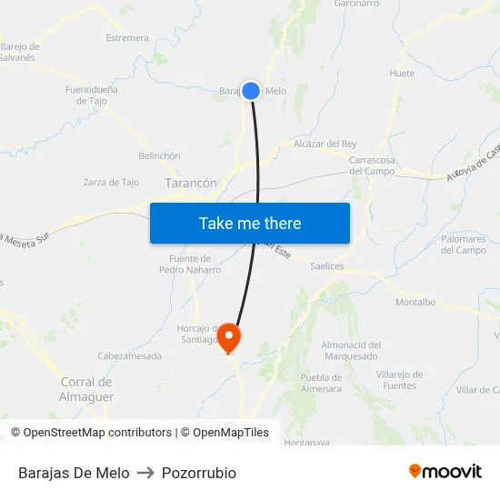 Barajas De Melo to Pozorrubio map