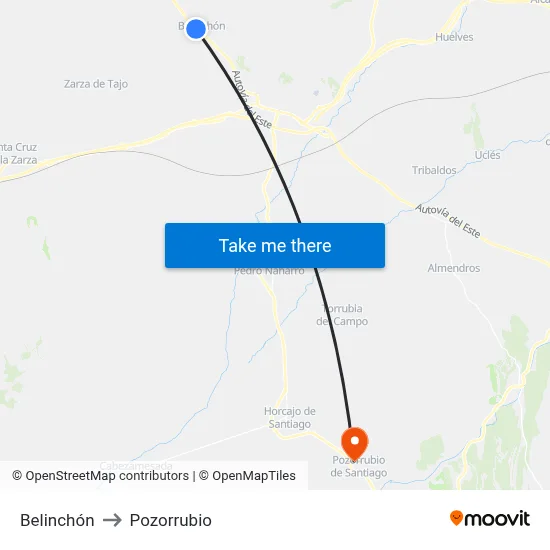 Belinchón to Pozorrubio map
