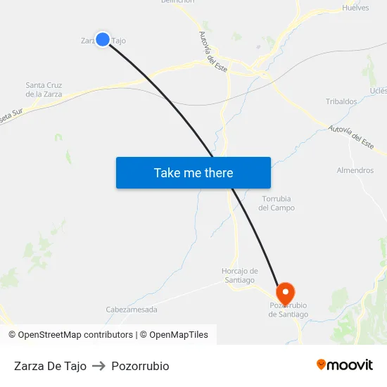 Zarza De Tajo to Pozorrubio map