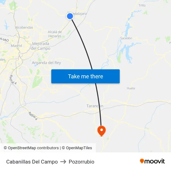 Cabanillas Del Campo to Pozorrubio map