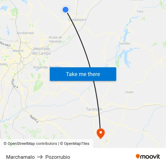 Marchamalo to Pozorrubio map