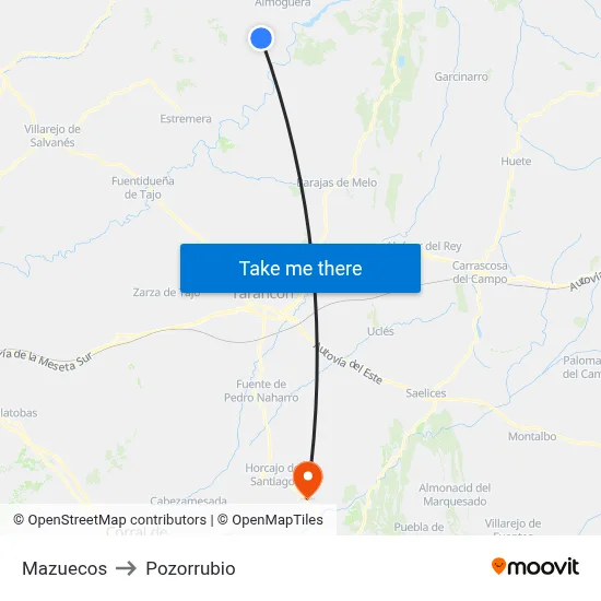 Mazuecos to Pozorrubio map
