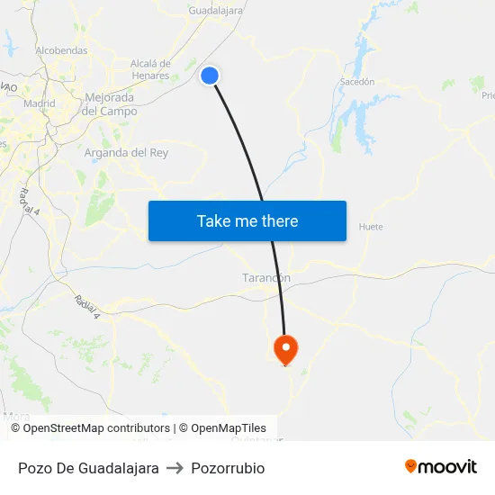 Pozo De Guadalajara to Pozorrubio map