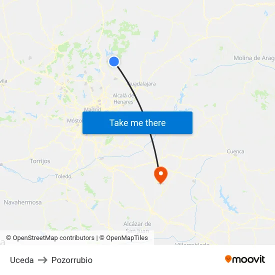 Uceda to Pozorrubio map