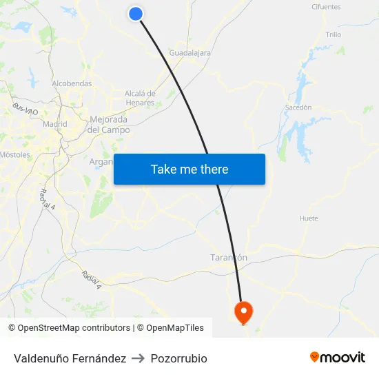 Valdenuño Fernández to Pozorrubio map