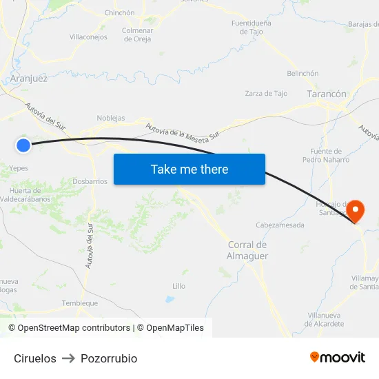 Ciruelos to Pozorrubio map