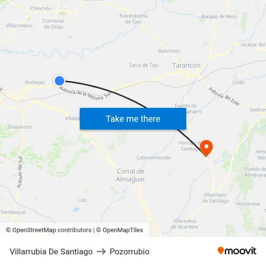 Villarrubia De Santiago to Pozorrubio map