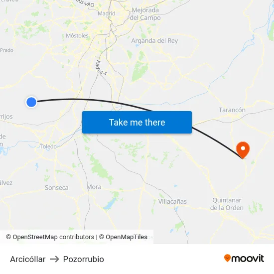 Arcicóllar to Pozorrubio map