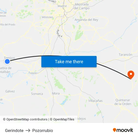 Gerindote to Pozorrubio map