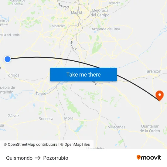 Quismondo to Pozorrubio map