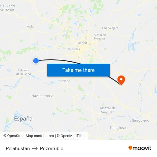 Pelahustán to Pozorrubio map
