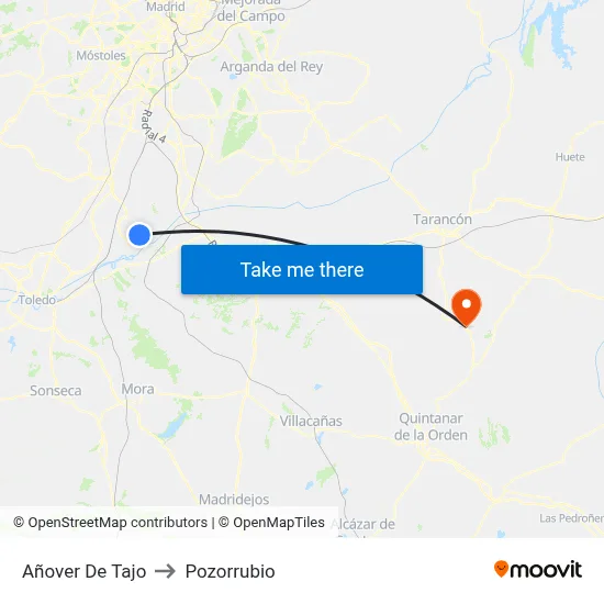 Añover De Tajo to Pozorrubio map