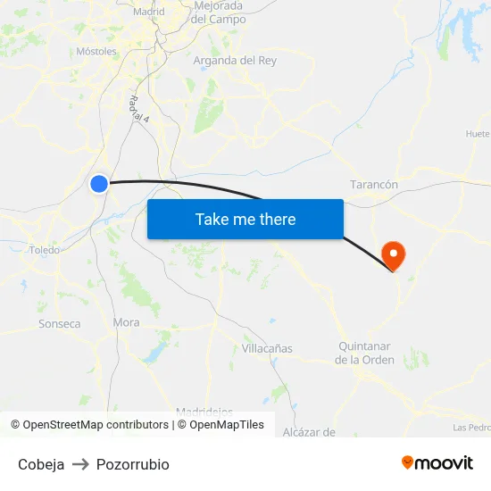 Cobeja to Pozorrubio map