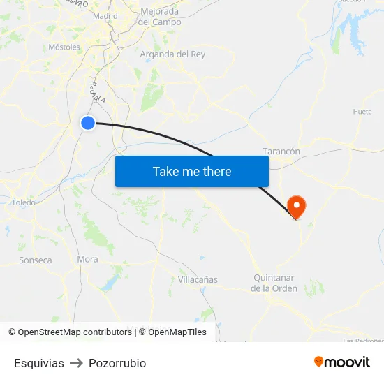 Esquivias to Pozorrubio map