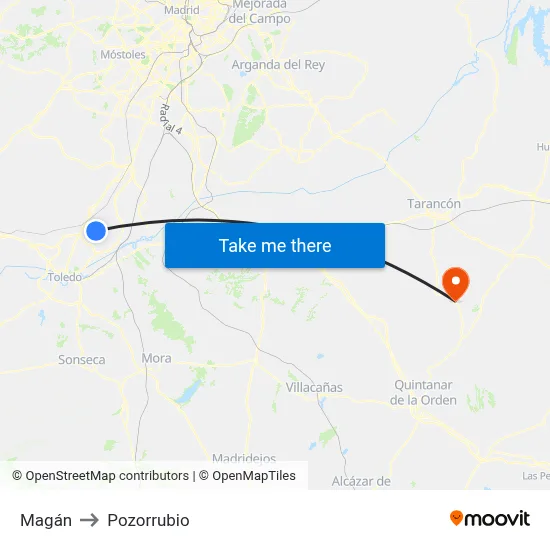 Magán to Pozorrubio map