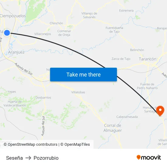 Seseña to Pozorrubio map