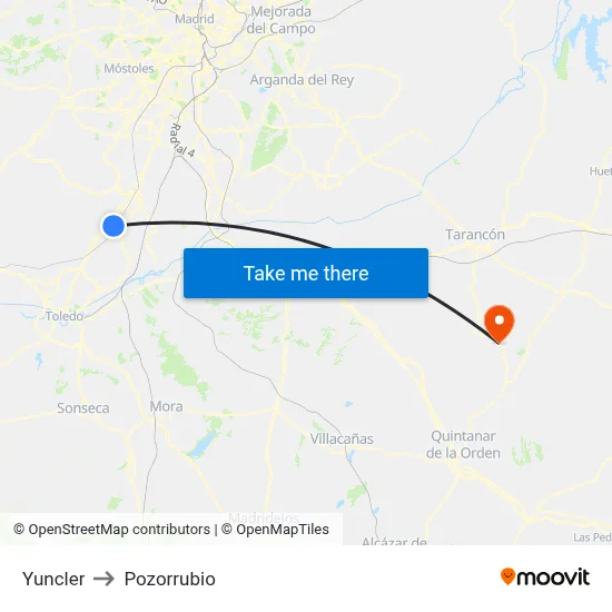 Yuncler to Pozorrubio map