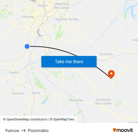 Yuncos to Pozorrubio map