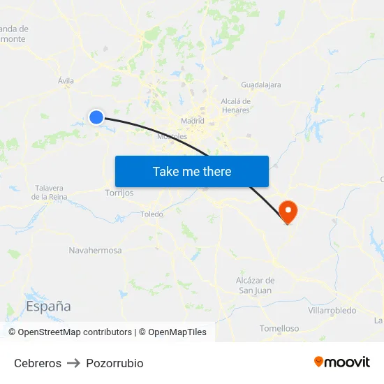 Cebreros to Pozorrubio map