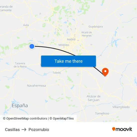 Casillas to Pozorrubio map