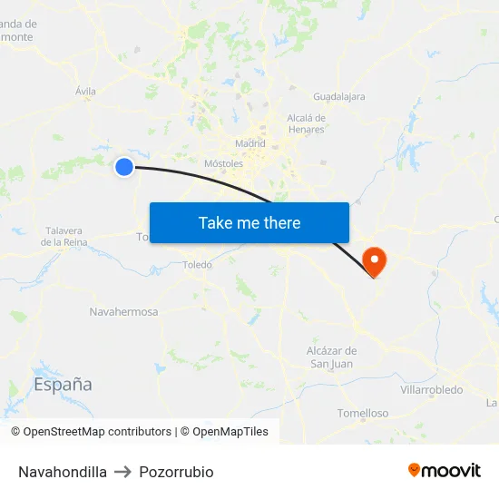 Navahondilla to Pozorrubio map