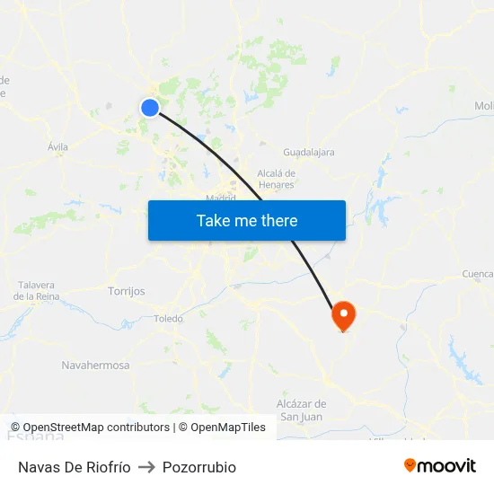 Navas De Riofrío to Pozorrubio map