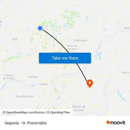 Segovia to Pozorrubio map