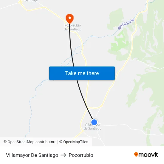 Villamayor De Santiago to Pozorrubio map