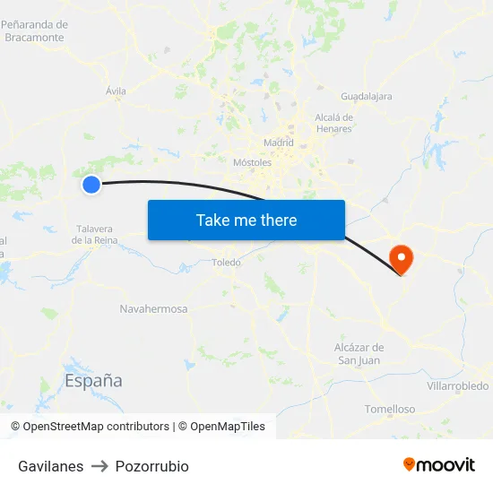 Gavilanes to Pozorrubio map