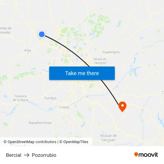 Bercial to Pozorrubio map