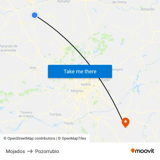 Mojados to Pozorrubio map