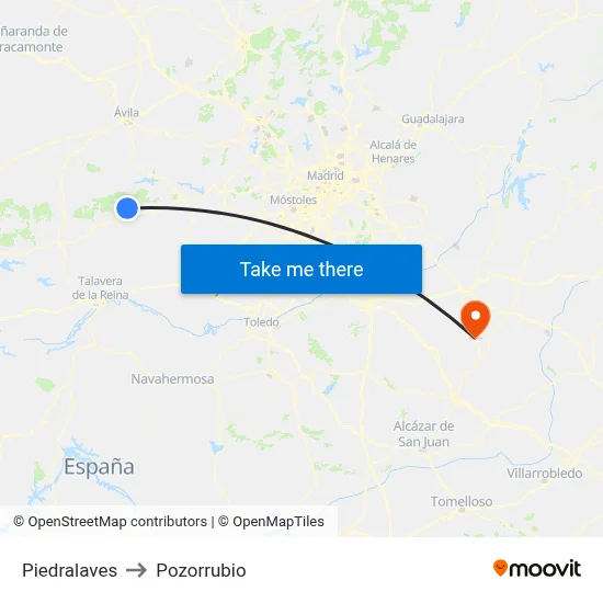 Piedralaves to Pozorrubio map