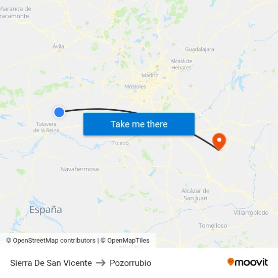 Sierra De San Vicente to Pozorrubio map