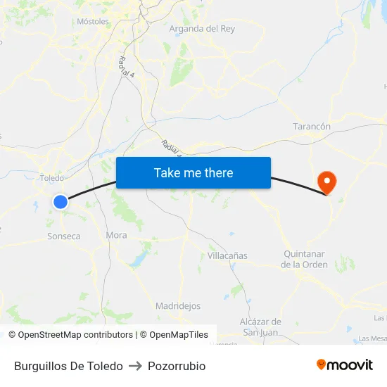 Burguillos De Toledo to Pozorrubio map