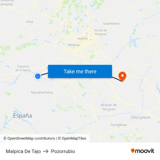 Malpica De Tajo to Pozorrubio map
